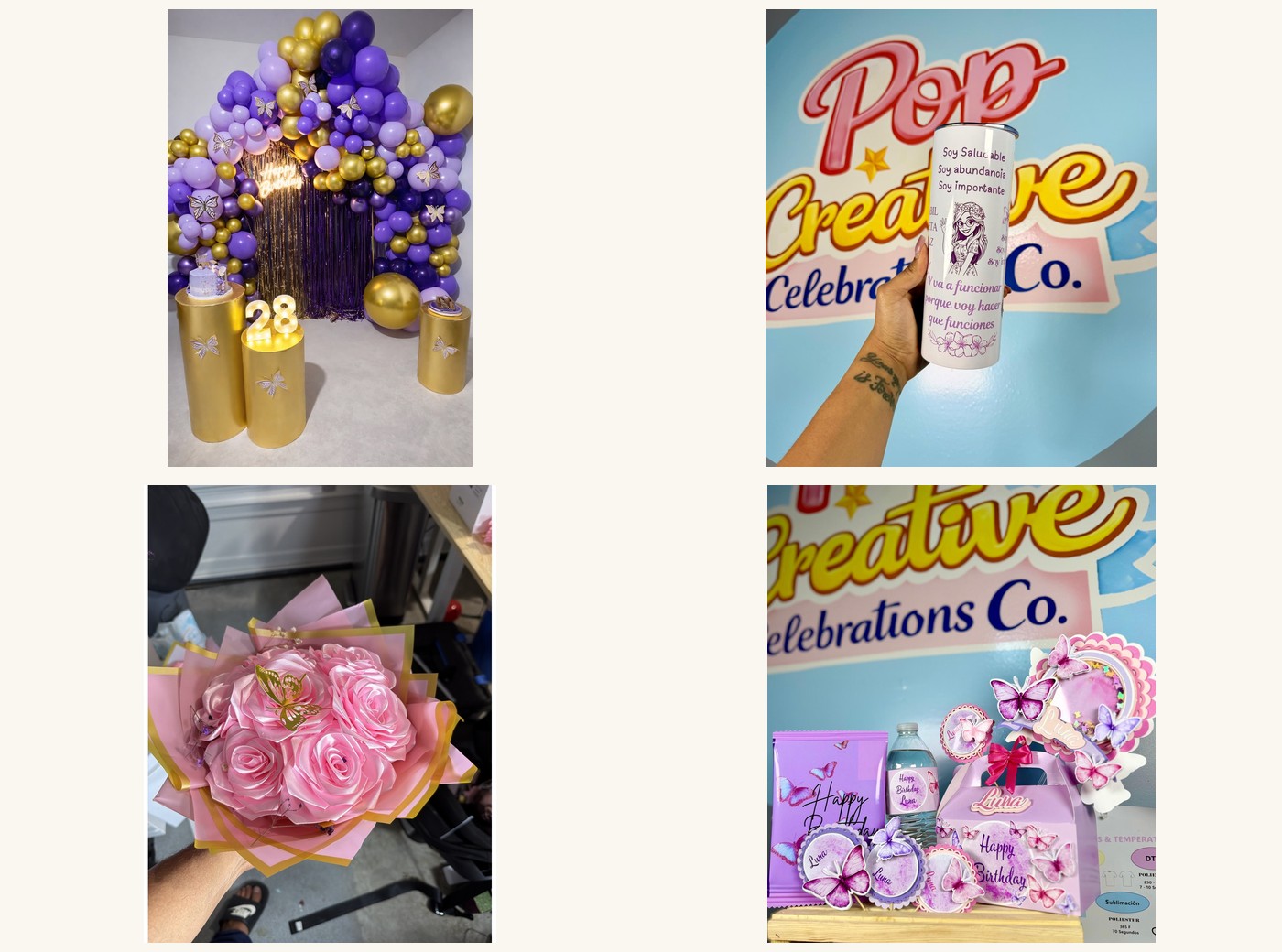 Muestra de decoraciones, personalizados, flores y regalos de POP